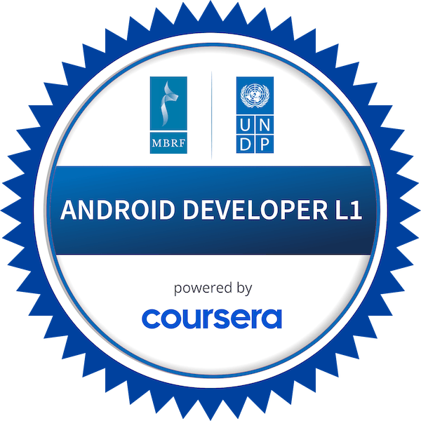 ANDROID DEVELOPER L1 completion badge issued by COURSERA