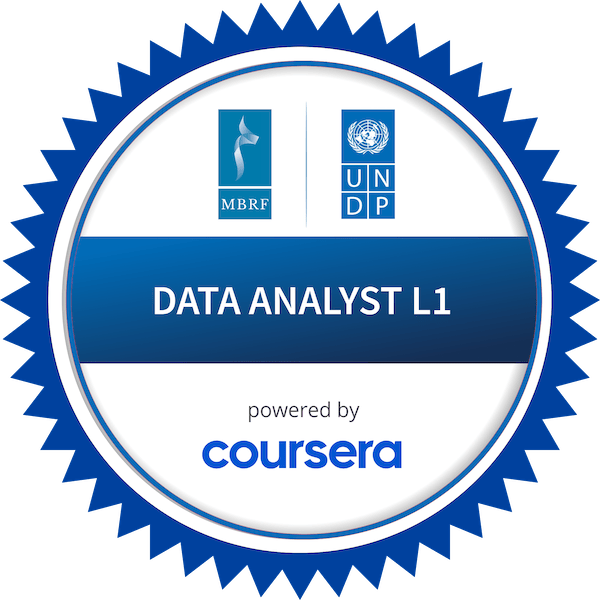 DATA ANALYST L1 completion badge issued by COURSERA
