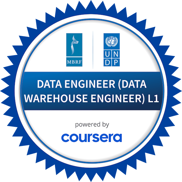 DATA ENGINEER (DATA WAREHOUSE ENGINEER) L1 completion badge issued by COURSERA