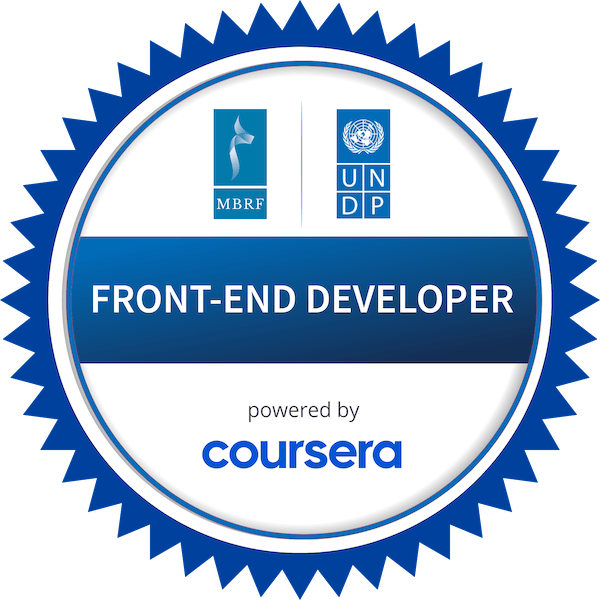 FRONT-END DEVELOPER completion badge issued by COURSERA