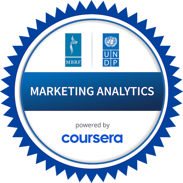 MARKETING ANALYTICS completion badge issued by COURSERA