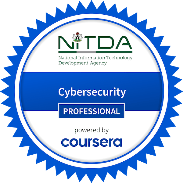 NITDA Cybersecurity Professional completion badge issued by COURSERA