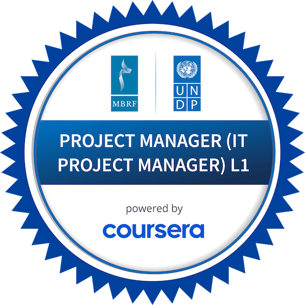 PROJECT MANAGER (IT PROJECT MANAGER) L1 completion badge issued by COURSERA
