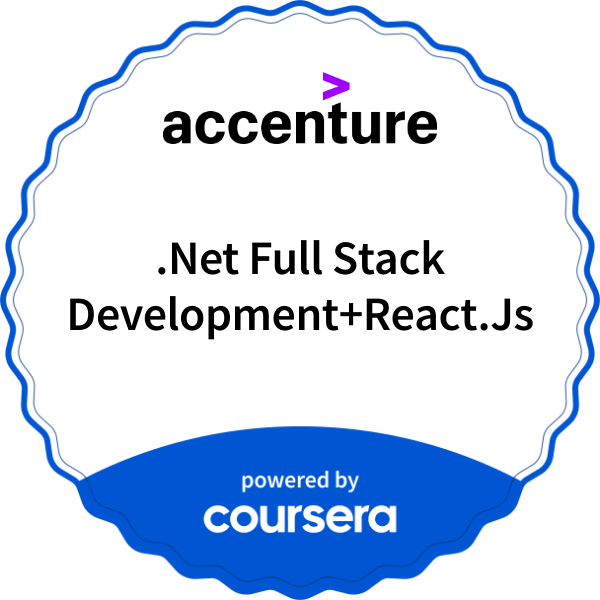 .Net Full Stack Development+React.Js completion badge issued by COURSERA