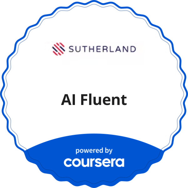 AI Fluent completion badge issued by COURSERA