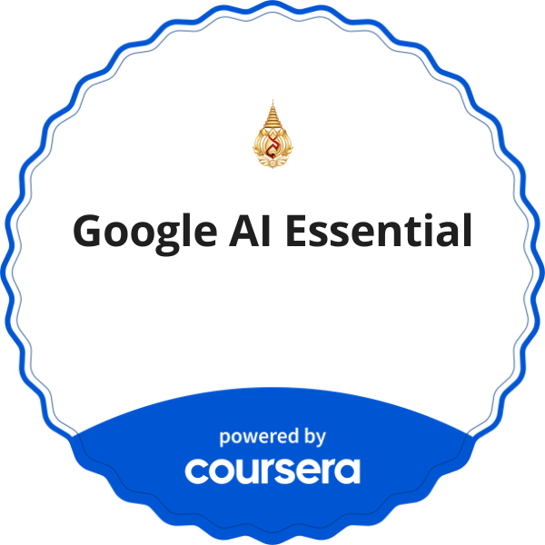 Google AI Essential สำหรับนักศึกษาฝึกงาน completion badge issued by COURSERA