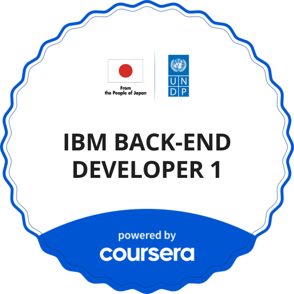 IBM BACK-END DEVELOPER 1 completion badge issued by COURSERA
