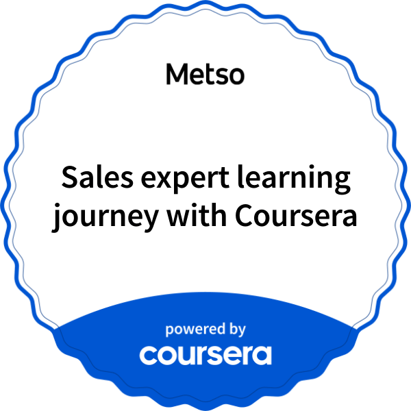 Sales expert learning journey with Coursera completion badge issued by COURSERA