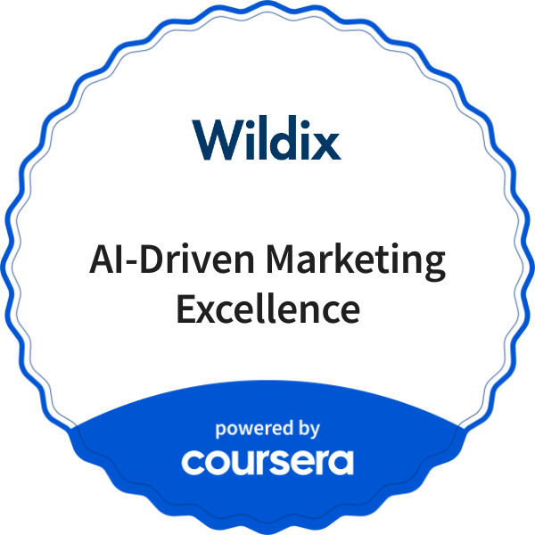 AI-Driven Marketing Excellence completion badge issued by COURSERA