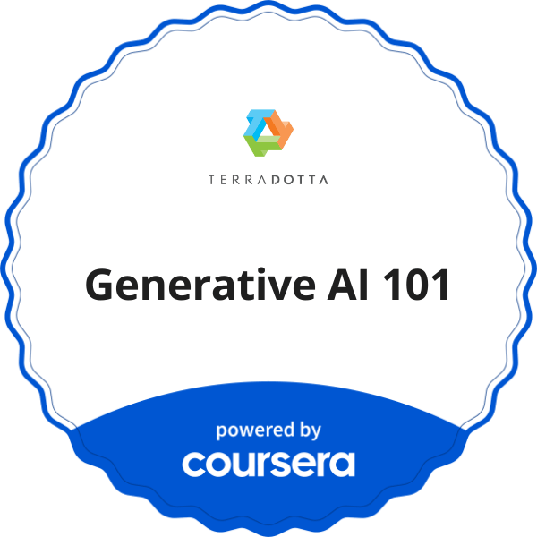 Generative AI 101 completion badge issued by COURSERA