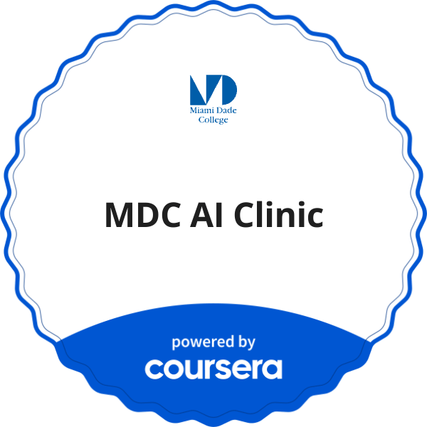 MDC AI Clinic completion badge issued by COURSERA