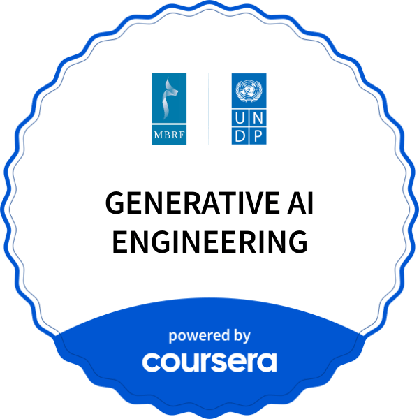 GENERATIVE AI ENGINEERING completion badge issued by COURSERA