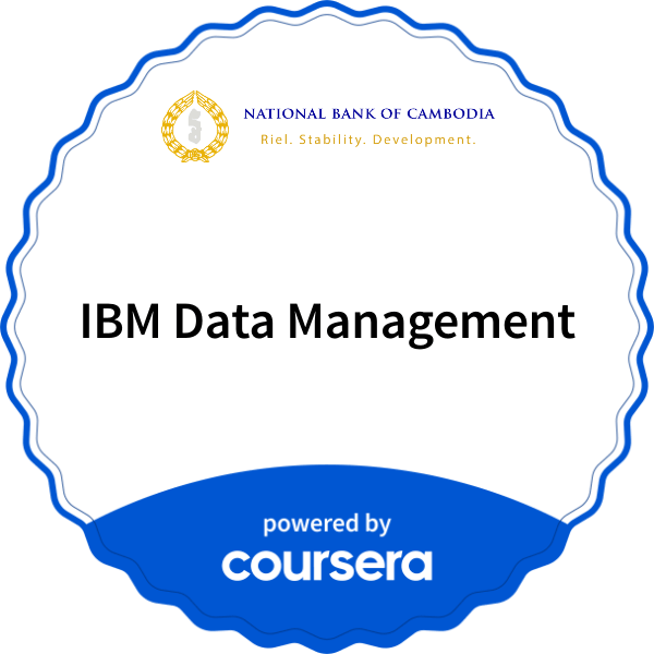 IBM Data Management completion badge issued by COURSERA