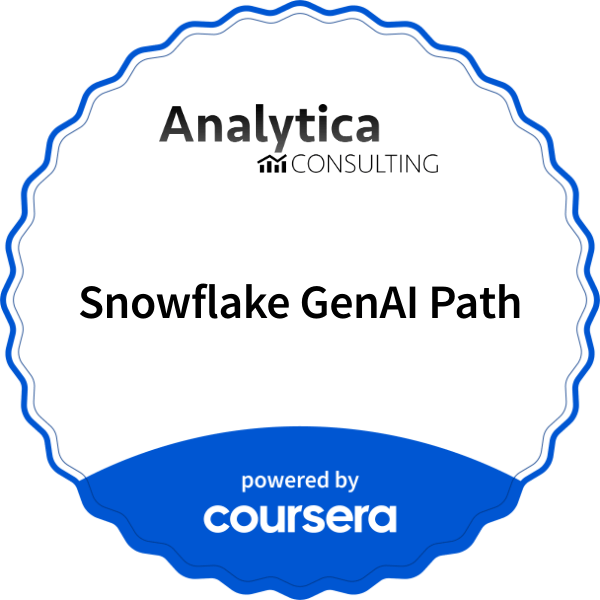 Snowflake GenAI Path completion badge issued by COURSERA