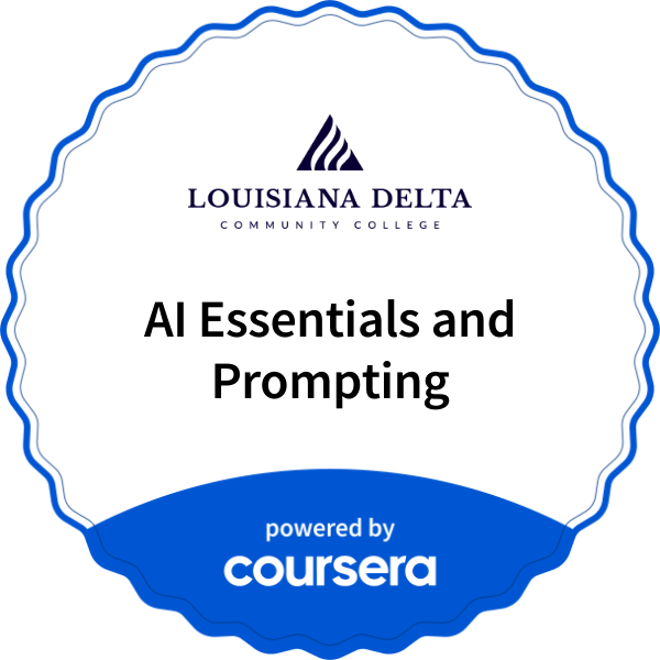 AI Essentials and Prompting completion badge issued by COURSERA