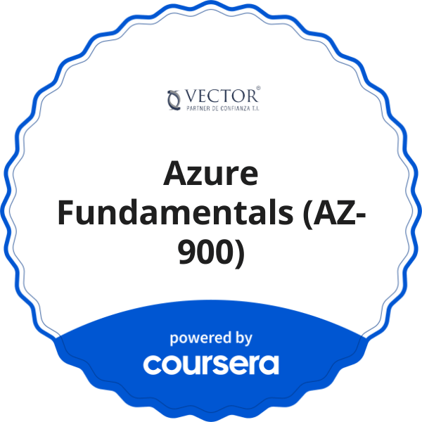 Azure Fundamentals (AZ-900) completion badge issued by COURSERA