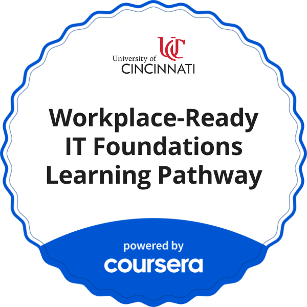 Workplace-Ready IT Foundations Learning Pathway completion badge issued by COURSERA