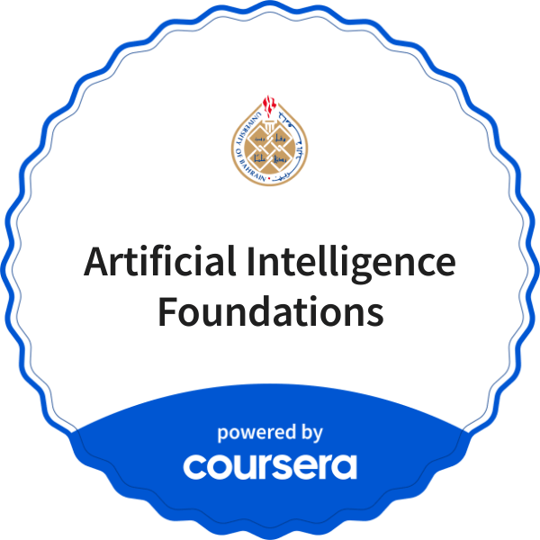 Artificial Intelligence Foundations completion badge issued by COURSERA