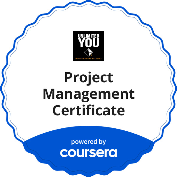 Project Management Certificate completion badge issued by COURSERA
