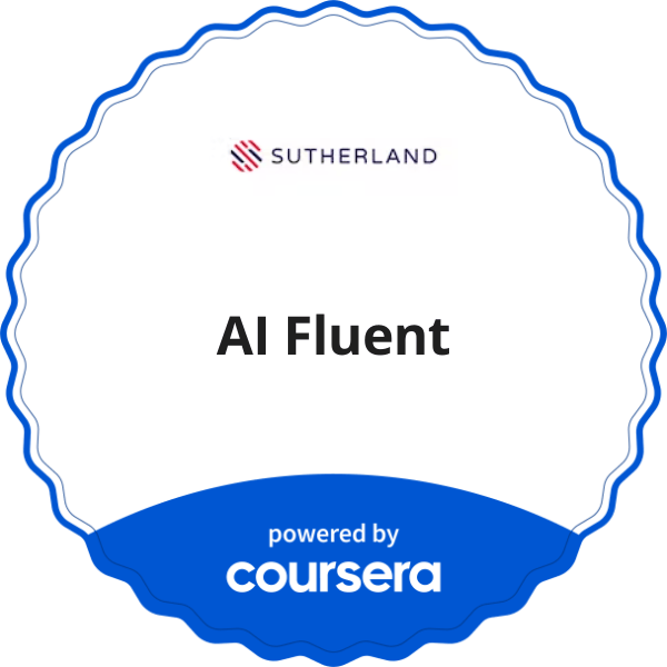 AI Fluent completion badge issued by COURSERA