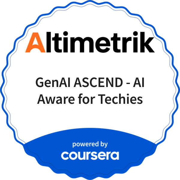 GenAI ASCEND - AI Aware for Techies completion badge issued by COURSERA