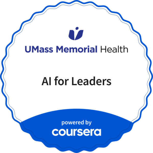 AI for Leaders completion badge issued by COURSERA