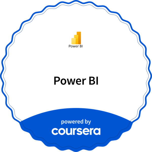 Power BI completion badge issued by COURSERA