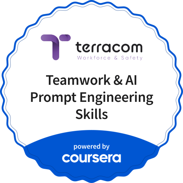 Teamwork & AI Prompt Engineering Skills completion badge issued by COURSERA