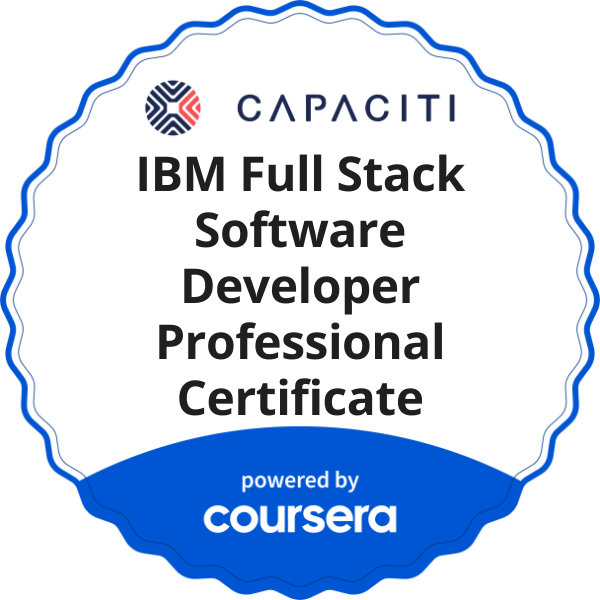 IBM Full Stack Software Developer Professional Certificate completion badge issued by COURSERA