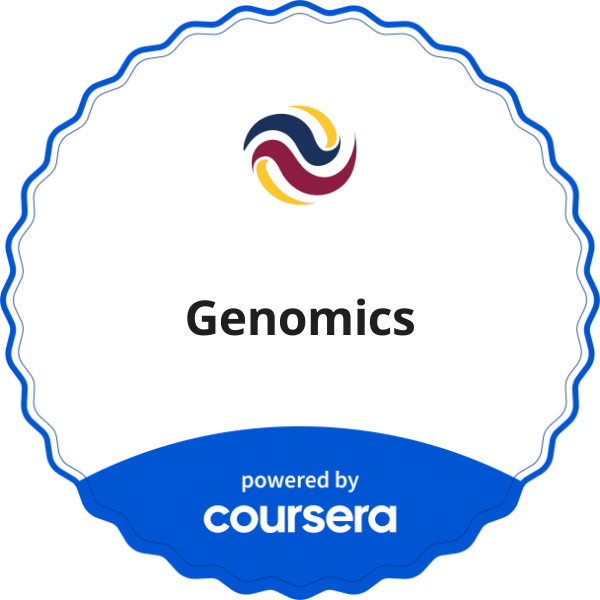 Genomics completion badge issued by COURSERA
