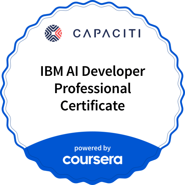 IBM AI Developer Professional Certificate completion badge issued by COURSERA