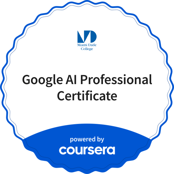 Google AI Professional Certificate completion badge issued by COURSERA