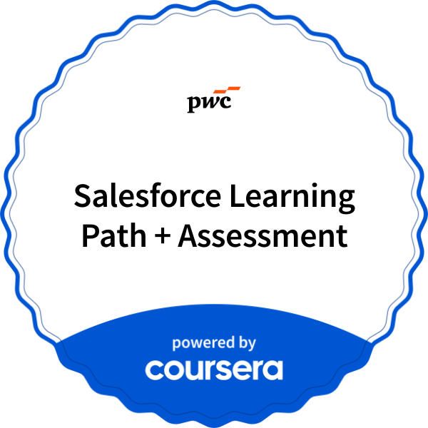 Salesforce Learning Path + Assessment completion badge issued by COURSERA