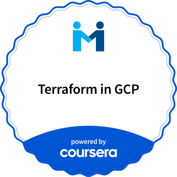 Terraform in GCP completion badge issued by COURSERA