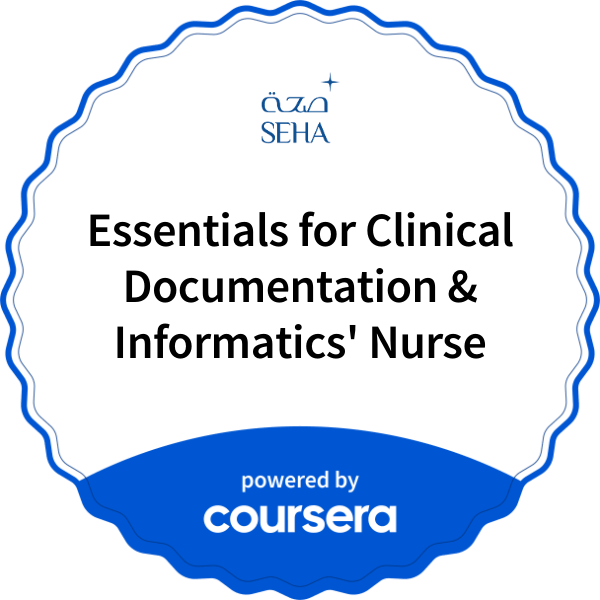 Essentials for Clinical Documentation & Informatics' Nurse  completion badge issued by COURSERA