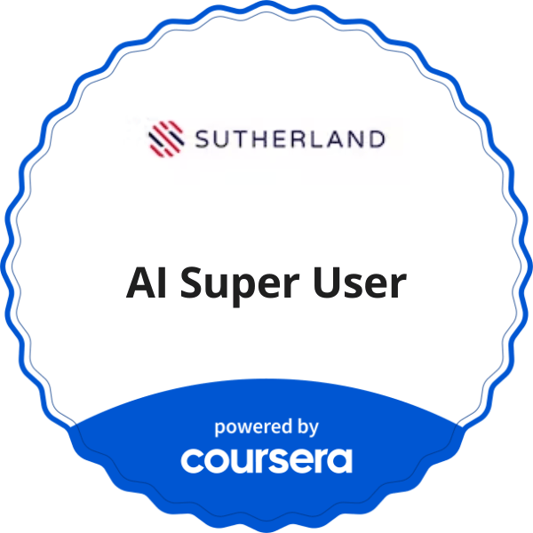 AI Super User completion badge issued by COURSERA