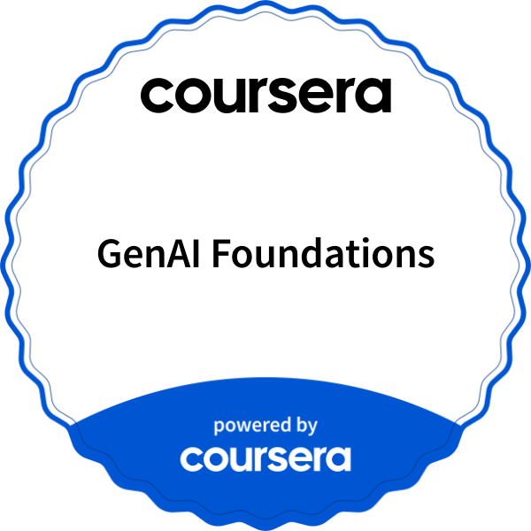 GenAI Foundations completion badge issued by COURSERA