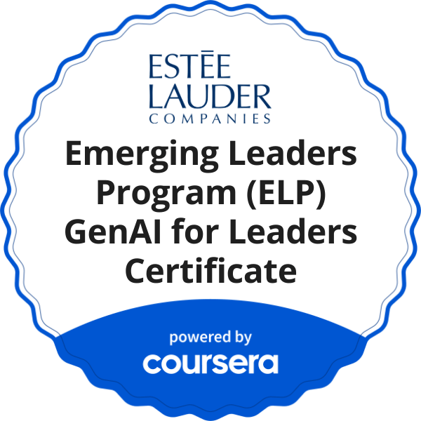 Emerging Leaders Program (ELP) GenAI for Leaders Certificate completion badge issued by COURSERA