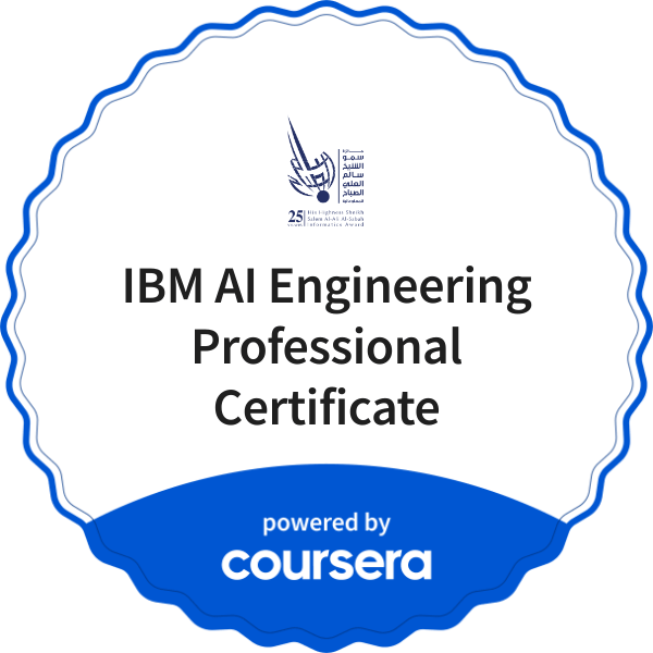 IBM AI Engineering Professional Certificate completion badge issued by COURSERA