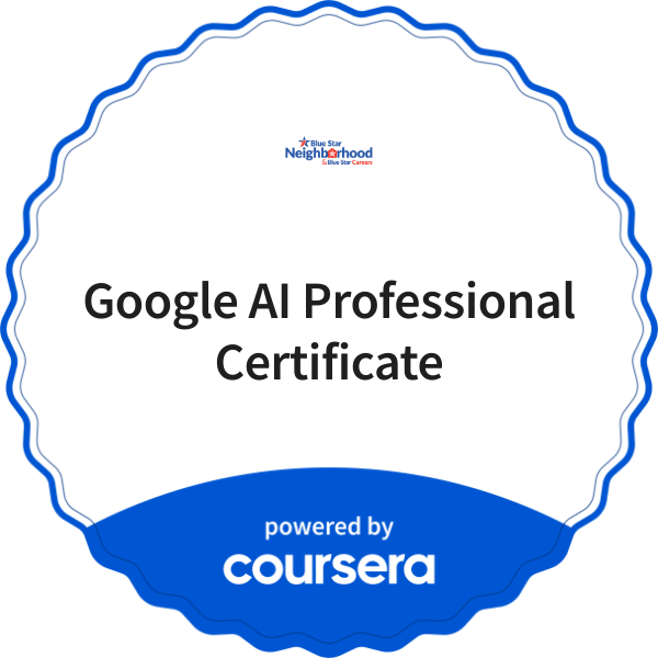 Google AI Professional Certificate completion badge issued by COURSERA