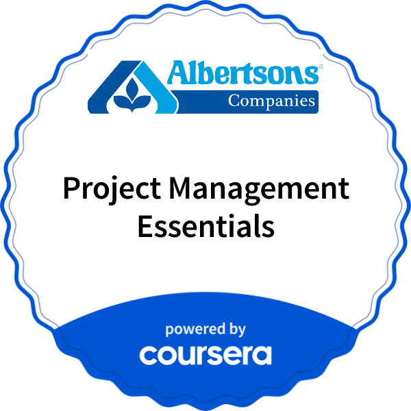 Project Management Essentials completion badge issued by COURSERA