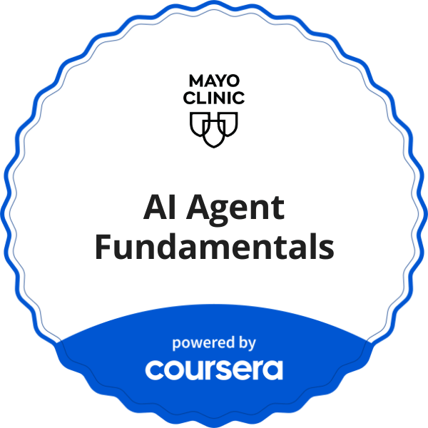 AI Agent Fundamentals completion badge issued by COURSERA