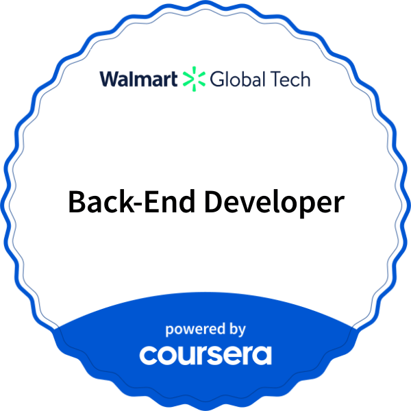 Back-End Developer completion badge issued by COURSERA