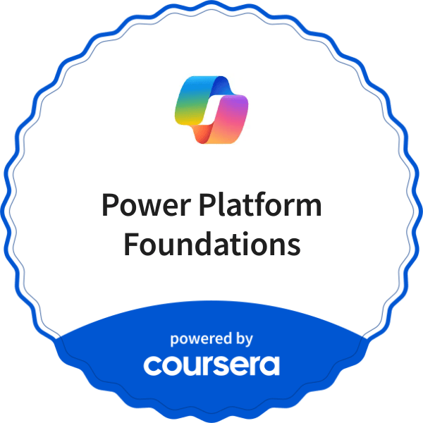 Power Platform Foundations completion badge issued by COURSERA
