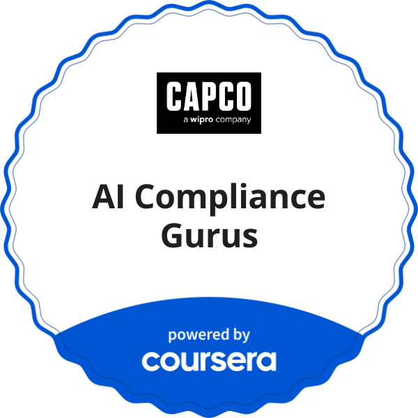 AI Compliance Gurus completion badge issued by COURSERA