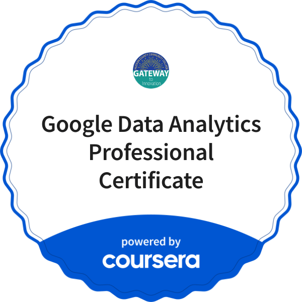 Google Data Analytics Professional Certificate completion badge issued by COURSERA