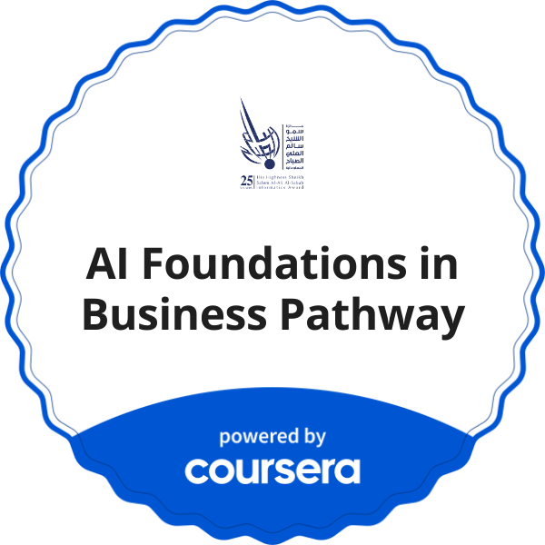 AI Foundations in Business Pathway completion badge issued by COURSERA