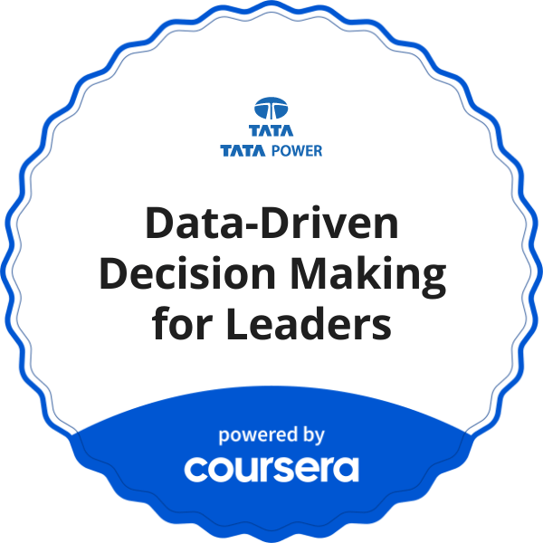 Data-Driven Decision Making for Leaders completion badge issued by COURSERA