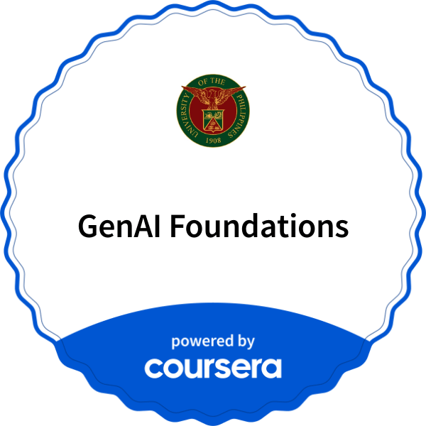 GenAI Foundations completion badge issued by COURSERA