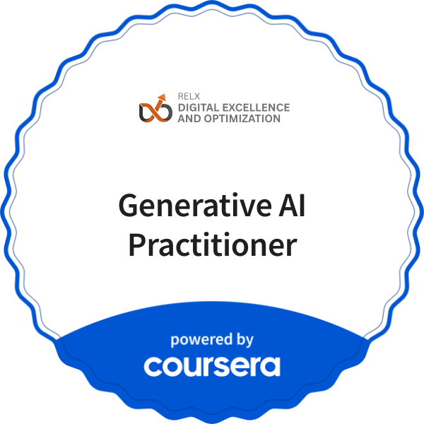 Generative AI Practitioner completion badge issued by COURSERA